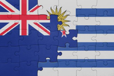 Uruguay 'ın renkli ulusal bayrağı ve Yeni Zelanda bayrağı. konsept