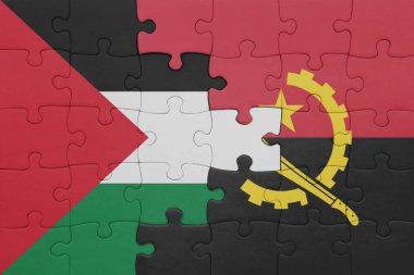 Angola 'nın renkli ulusal bayrağı ve Filistin bayrağı bulmacası. konsept