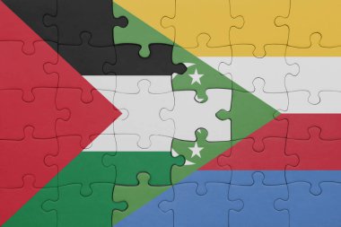 Komoroların renkli ulusal bayrağı ve Filistin bayrağıyla ilgili bulmacalar. konsept