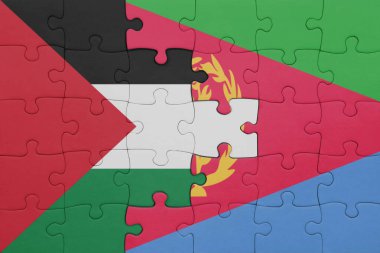 Eritrea 'nın renkli ulusal bayrağı ve Filistin bayrağının bulmacası. konsept