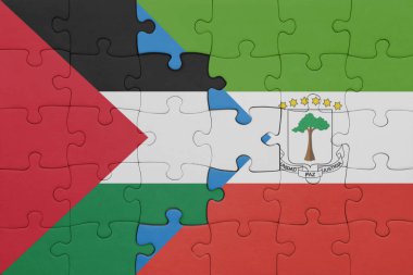 Ekvator Ginesi ve Filistin bayrağının renkli ulusal bayrağıyla bulmaca. konsept