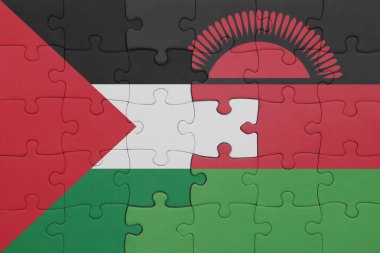 Malawi 'nin renkli ulusal bayrağı ve Filistin bayrağının bulmacası. konsept