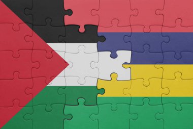 Mauritius 'un renkli ulusal bayrağı ve Filistin bayrağının bulmacası. konsept