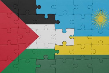 Ruanda 'nın renkli ulusal bayrağı ve Filistin bayrağının bulmacası. konsept
