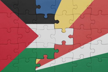 Seyşel bayrağı ve Filistin bayrağının renkli ulusal bayrağıyla bulmaca. konsept