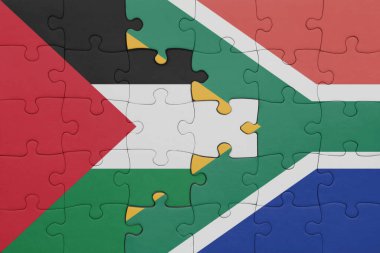 Güney Afrika 'nın renkli ulusal bayrağı ve Filistin bayrağının bulmacası. konsept