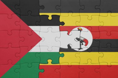 Uganda 'nın renkli ulusal bayrağı ve Filistin bayrağıyla ilgili bulmacalar. konsept