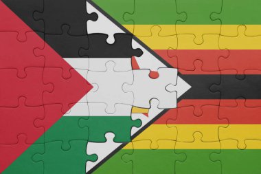 Zimbabwe 'nin renkli ulusal bayrağı ve Filistin bayrağı ile ilgili bulmacalar. konsept
