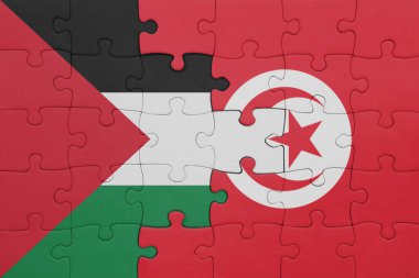 Tunus 'un renkli ulusal bayrağı ve Filistin bayrağının bulmacası. konsept