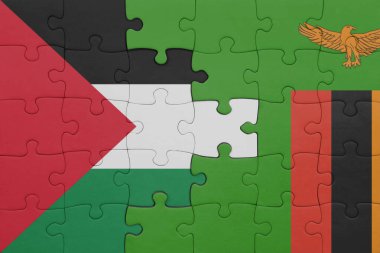 Zambiya 'nın renkli ulusal bayrağı ve Filistin bayrağı ile ilgili bulmacalar. konsept