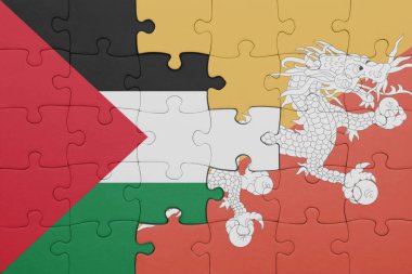 Bhutan 'ın renkli ulusal bayrağı ve Filistin bayrağının bulmacası. konsept