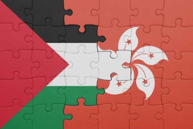 Hong Kong 'un renkli ulusal bayrağı ve Filistin bayrağıyla ilgili bulmacalar. konsept