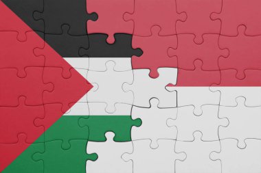 Endonezya 'nın renkli ulusal bayrağı ve Filistin bayrağının bulmacası. konsept