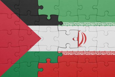 İran 'ın renkli ulusal bayrağı ve Filistin bayrağının bulmacası. konsept