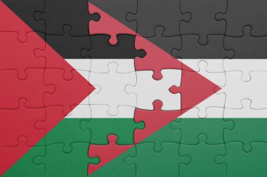 Ürdün 'ün renkli ulusal bayrağı ve Filistin bayrağının bulmacası. konsept
