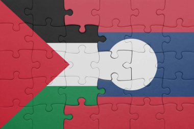 Laos ve Filistin bayrağının renkli ulusal bayrağıyla bulmaca. konsept