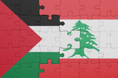 Lübnan 'ın renkli ulusal bayrağı ve Filistin bayrağı ile ilgili bulmacalar. konsept