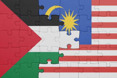 Malezya 'nın renkli ulusal bayrağı ve Filistin bayrağının bulmacası. konsept