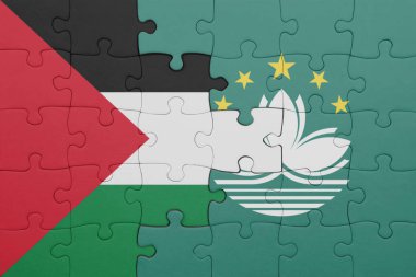 Macau 'nun renkli ulusal bayrağı ve Filistin bayrağı bulmacası. konsept