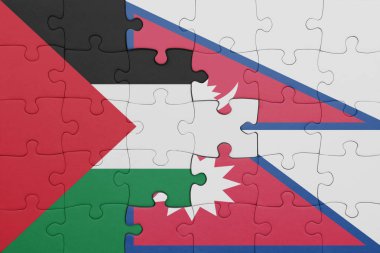 Nepal ve Filistin bayrağının renkli ulusal bayrağıyla ilgili bulmacalar. konsept
