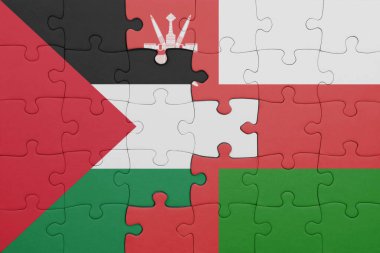 Umman ve Filistin bayrağının renkli ulusal bayrağıyla bulmaca. konsept