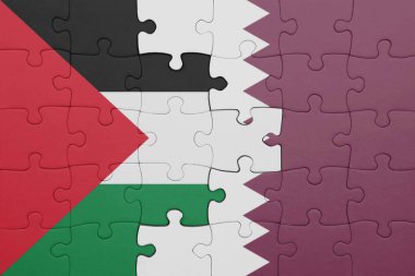 Katar 'ın renkli ulusal bayrağı ve Filistin bayrağının bulmacası. konsept