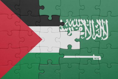 Suudi Arabistan 'ın renkli ulusal bayrağı ve Filistin bayrağının bulmacası. konsept