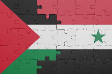 Suriye 'nin renkli ulusal bayrağı ve Filistin bayrağıyla ilgili bulmacalar. konsept