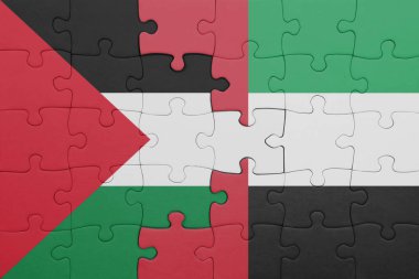 Birleşik Arap Emirlikleri ve Filistin bayrağının renkli ulusal bayrağıyla bulmaca. konsept