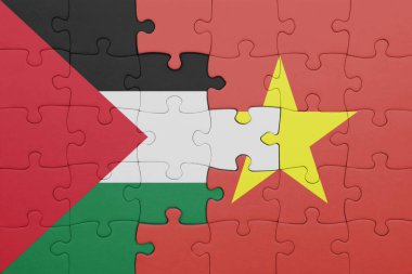 Vietnam 'ın renkli ulusal bayrağı ve Filistin bayrağının bulmacası. konsept