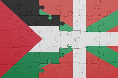 Bask ülkesinin renkli ulusal bayrağı ve Filistin bayrağının bulmacası. konsept