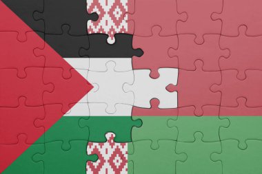 Beyaz Rusya 'nın renkli ulusal bayrağı ve Filistin bayrağının bulmacası. konsept