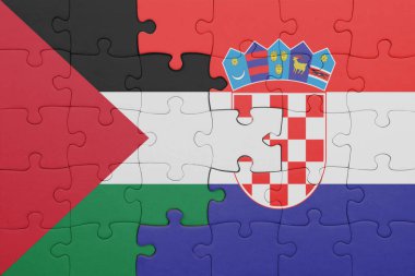 Hırvat bayrağı ve Filistin bayrağıyla dolu renkli bir bulmaca. konsept