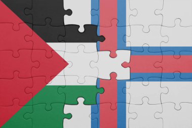 Faroe Adaları 'nın renkli ulusal bayrağı ve Filistin bayrağıyla ilgili bulmacalar. konsept