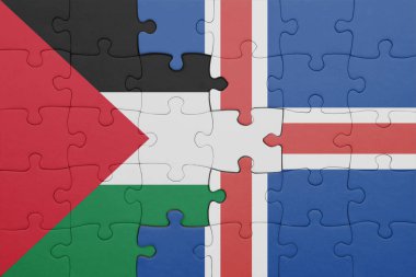 İzlanda 'nın renkli ulusal bayrağı ve Filistin bayrağıyla ilgili bulmacalar. konsept