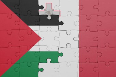 Malta 'nın renkli ulusal bayrağı ve Filistin bayrağının bulmacası. konsept