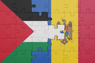 Moldova 'nın renkli ulusal bayrağı ve Filistin bayrağının bulmacası. konsept