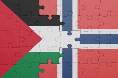 Norveç 'in renkli ulusal bayrağı ve Filistin bayrağının bulmacası. konsept