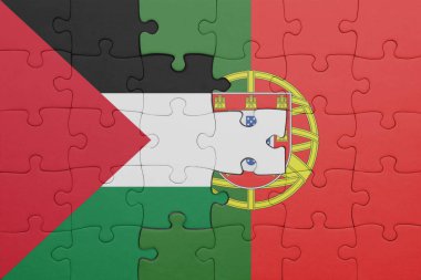 Portekiz 'in renkli ulusal bayrağı ve Filistin bayrağının bulmacası. konsept