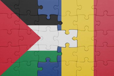 Romanya 'nın renkli ulusal bayrağı ve Filistin bayrağıyla ilgili bulmacalar. konsept