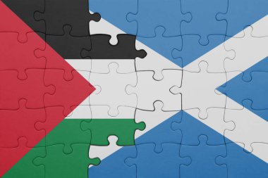 İskoçya ve Filistin bayrağının renkli ulusal bayrağıyla bulmaca. konsept