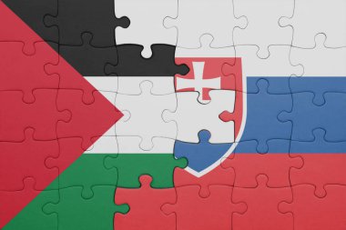 Slovakya 'nın renkli ulusal bayrağı ve Filistin bayrağının bulmacası. konsept