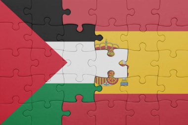 İspanya 'nın renkli ulusal bayrağı ve Filistin bayrağının bulmacası. konsept