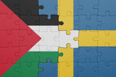 İsveç ve Filistin bayrağının renkli ulusal bayrağıyla ilgili bulmacalar. konsept