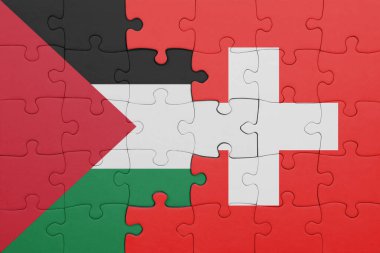 İsviçre 'nin renkli ulusal bayrağı ve Filistin bayrağının bulmacası. konsept