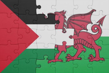 Galler 'in renkli ulusal bayrağı ve Filistin bayrağıyla ilgili bulmacalar. konsept
