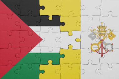 Vatikan 'ın renkli ulusal bayrağı ve Filistin bayrağıyla ilgili bulmacalar. konsept