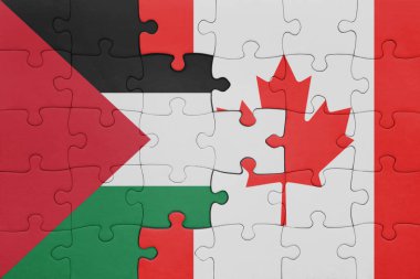 Kanada 'nın renkli ulusal bayrağı ve Filistin bayrağının bulmacası. konsept