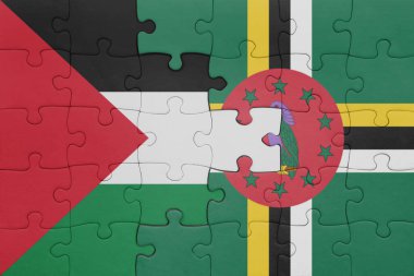 Dominika 'nın renkli ulusal bayrağı ve Filistin bayrağının bulmacası. konsept