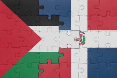 Dominik Cumhuriyeti 'nin renkli ulusal bayrağı ve Filistin bayrağının bulmacası. konsept